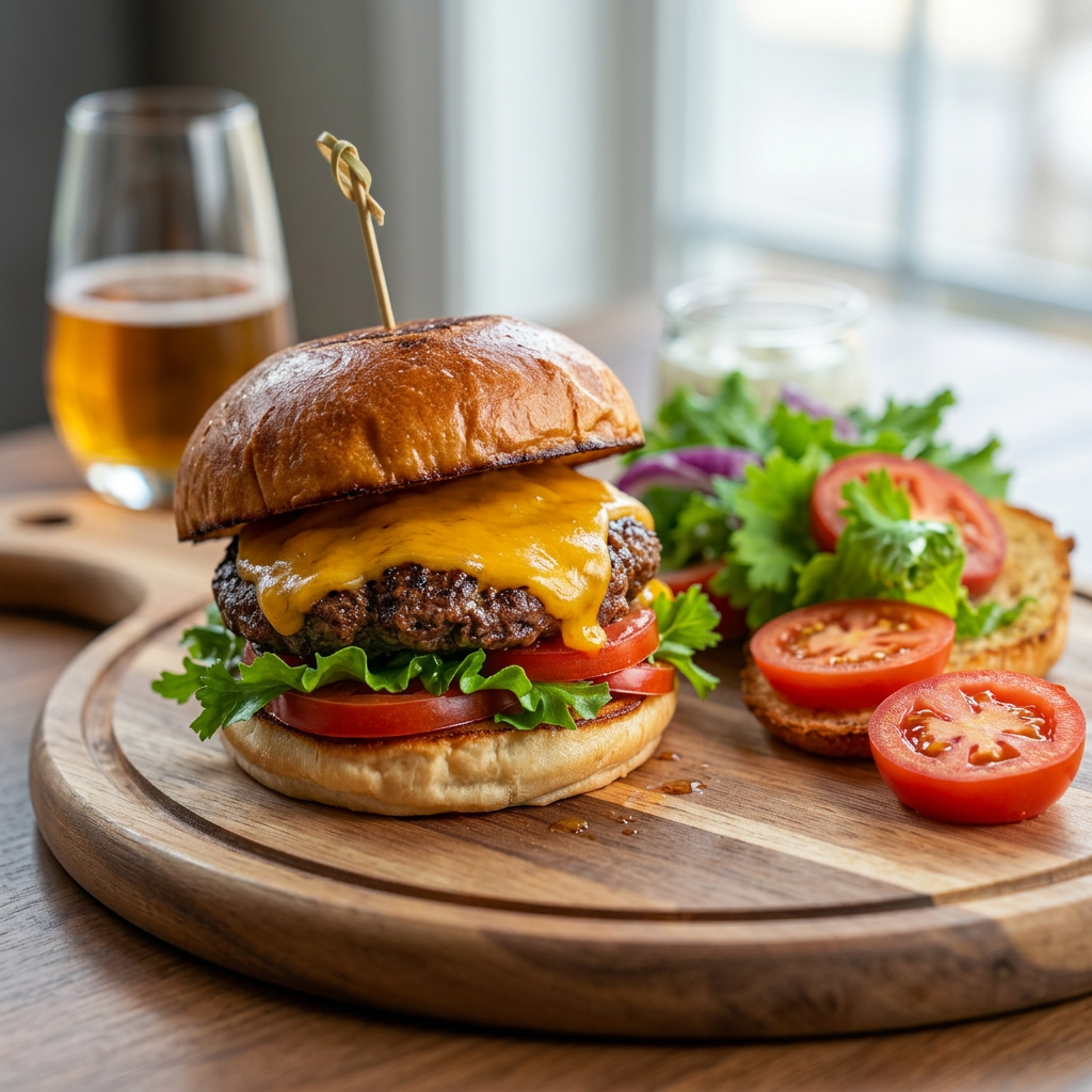 Burger maison au bœuf et cheddar affiné