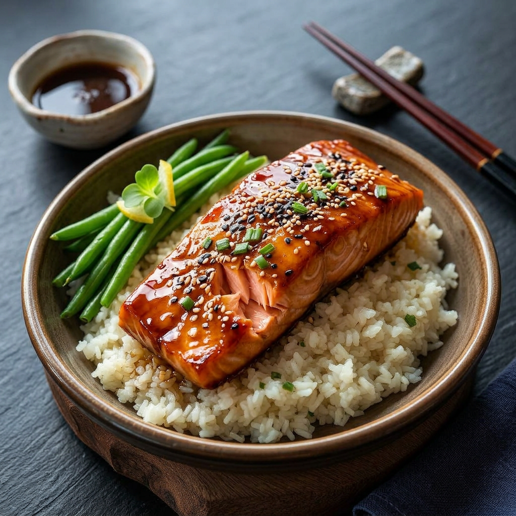 Saumon laqué teriyaki, riz vinaigré