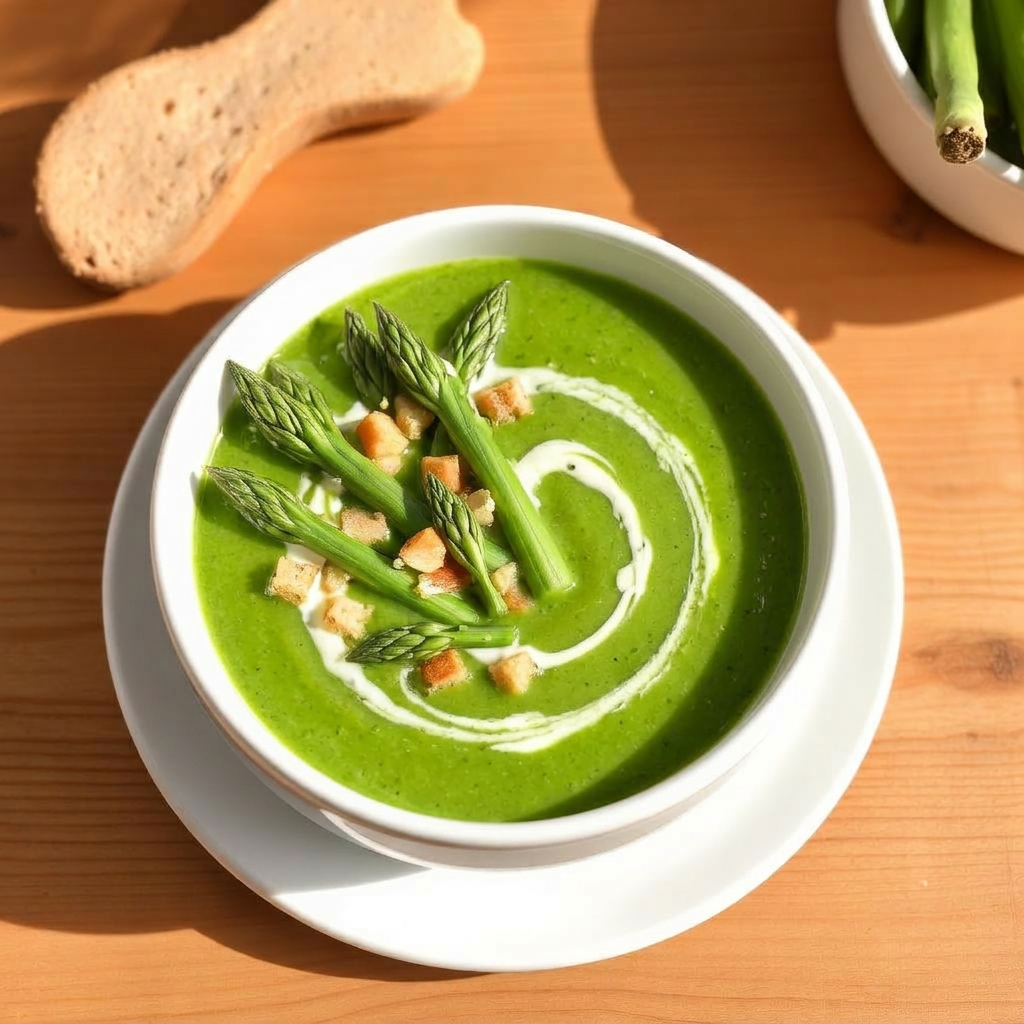 Velouté d'asperges vertes et croûtons
