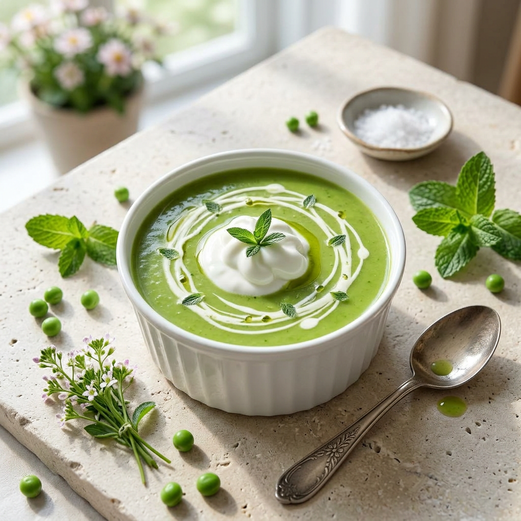 Velouté de petits pois à la menthe